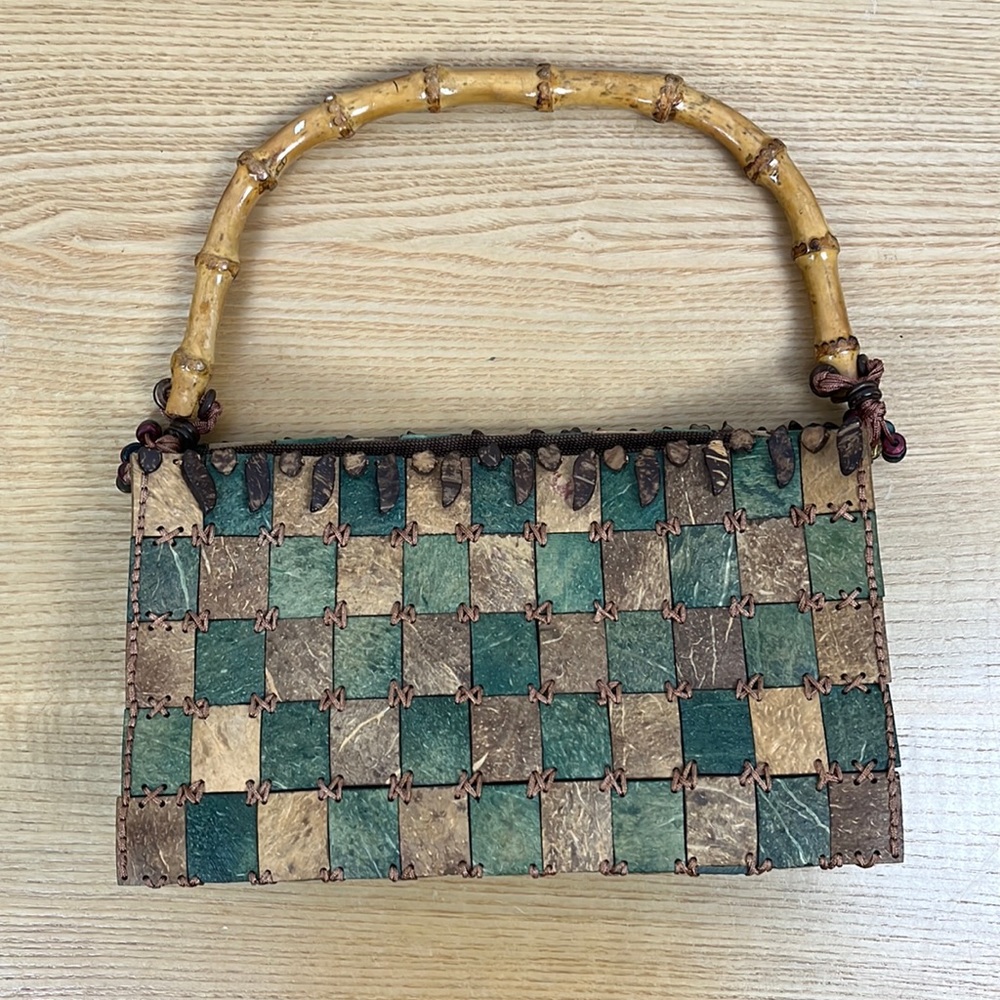 Green and yellow and beige coconut purse